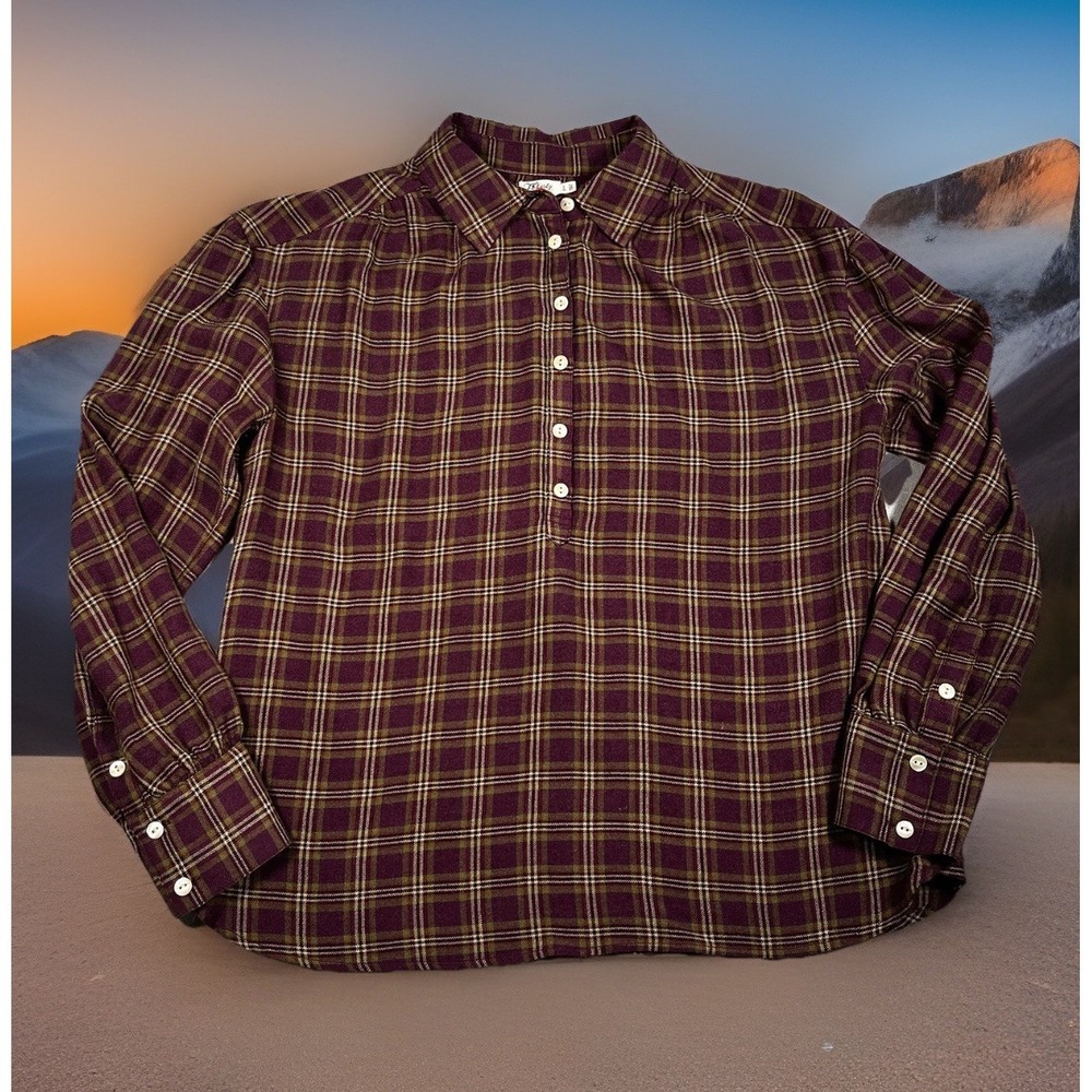 Faherty 1/2 Button Long Sleeve Shirt Women S‎ Plaid Woven Wool Blend